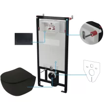 Deante Peonia Zero 6 az 1-ben Rimless fali WC szett matt fekete nyomólappal