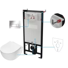 Deante Peonia 6 az 1-ben Rimless falsík alatti WC szett króm nyomólappal és soft close ülőkével