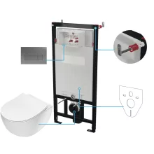 Deante Peonia 6 az 1-ben Rimless falsík alatti WC szett titánium nyomólappal és soft close ülőkével