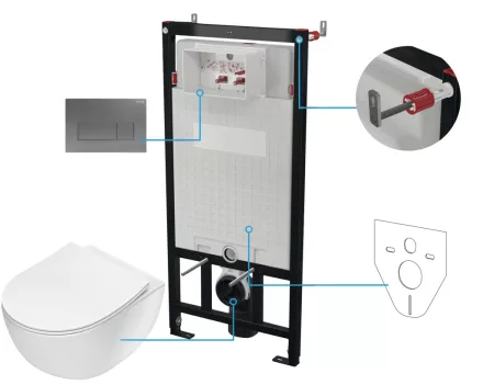 Deante Peonia 6 az 1-ben Rimless falsík alatti WC szett titánium nyomólappal és soft close ülőkével