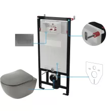 Deante Peonia 6 az 1-ben Rimless falsík alatti WC szett titánium nyomólappal