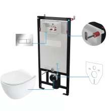 Deante Silia 6 az 1-ben Rimless falsík alatti WC szett króm nyomólappal és soft close ülőkével