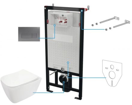 Deante Hiacynt 6 az 1-ben falsík alatti Rimless WC szett fehér, titánium nyomólappal CDYT6ZPW