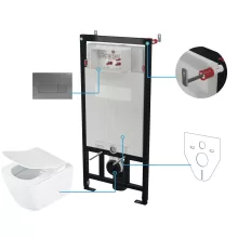 Deante Anemon 6 az 1-ben Rimless fali WC szett titánium nyomólappal, fehér