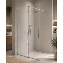 Deante Prizma Walk-in zuhanyajtó 120x195 átlátszó üveggel és Arnika falsík alatti zuhanyrendszer króm