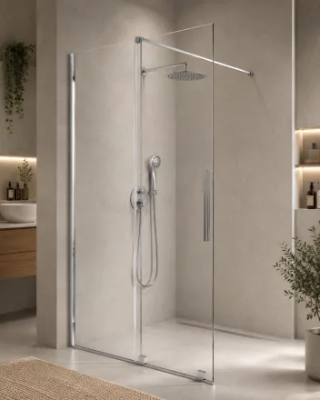 Deante Prizma Walk-in zuhanyajtó 120x195 átlátszó üveggel és Arnika falsík alatti zuhanyrendszer króm