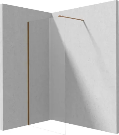 Deante Prizma Walk-in zuhanyfal 120x195 cm méretben, átlátszó biztonsági üveggel és szálcsiszolt bronz profilszínnel.
