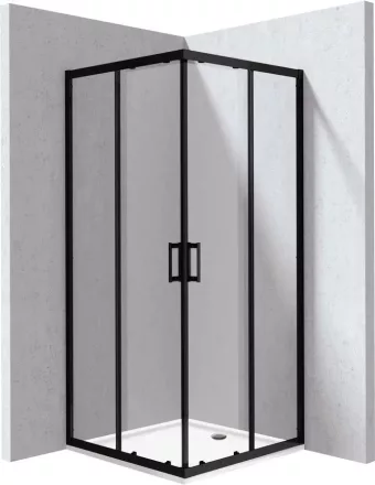 Deante Funkia Evo szögletes zuhanykabin 90x195 cm méretben átlátszó üveggel, akril zuhanytálcával és fekete profilszínnel.