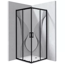 Deante Funkia Evo szögletes zuhanykabin 80x195 cm hullám mintás átlátszó üveggel, akril zuhanytálcával és matt fekete profilszínnel.