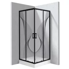 Deante Funkia Evo szögletes zuhanykabin 80x195 cm hullám mintás átlátszó üveggel, akril zuhanytálcával és matt fekete profilszínnel.
