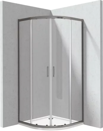 Deante Funkia Evo íves zuhanykabin 80x195 cm méretben átlátszó üveggel, akril zuhanytálcával és titánium profilszínnel.