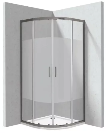 Deante Funkia Evo íves zuhanykabin 90x195 cm csík mintás átlátszó üveggel, akril zuhanytálcával és titánium profilszínnel.