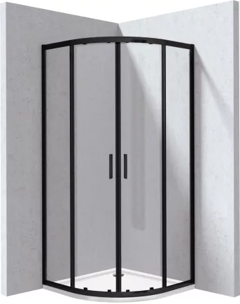 Deante Funkia Evo íves zuhanykabin 80x195 cm átlátszó üveggel, akril zuhanytálcával és matt fekete profilszínnel.