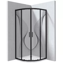 Deante Funkia Evo íves zuhanykabin 80x195 cm hullám mintás átlátszó üveggel, akril zuhanytálcával és matt fekete profilszínnel.