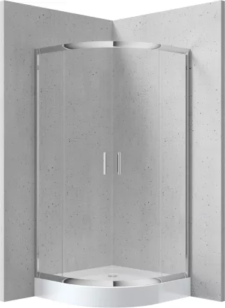Deante Funkia íves zuhanykabin 80x185 cm méretben átlátszó üveggel, akril zuhanytálcával és króm profilszínnel