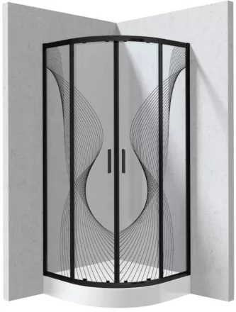 Deante Funkia Evo íves zuhanykabin 80x195 cm hullám mintás üveggel, akril zuhanytálcával és matt fekete profilszínnel.