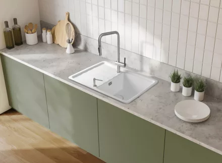 Deante Momi Megfordítható kerámia mosogató 78x50 cm komplett tartozékokkal, fehér  ZCM_6113