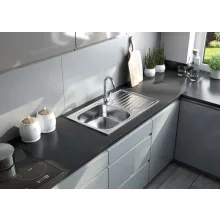   Deante Doppio 1 medencés acél mosogató 78x43 cm csepegtetővel és csapteleppel, szatén ZENB0113