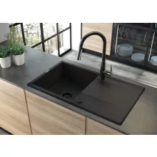   Deante Eridan 1 medencés gránit mosogató 86x50 cm csepegtetővel, matt fekete ZQE N113