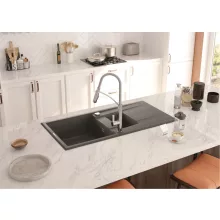   Deante Eridan 1,5 medencés gránit mosogató csepegtetővel 100x50 cm, antracit metál ZQE T513