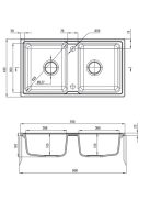 Deante Zorba 2 medencés szögletes gránit mosogató 78x43,5 cm csepegtető nélkül, alabástrom ZQZ A203