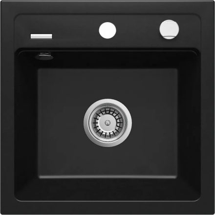 Deante Zorba 1 medencés szögletes gránit mosogató 44x44 cm, automata leeresztővel, matt fekete ZQZ N103