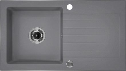 Deante Zorba 1 medencés szögletes gránit mosogató csepegtetővel 76x44 cm, szürke metál ZQZ S113