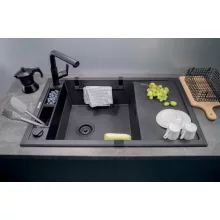   Deante Magnetic gránit mosogatótálca 82x50 cm, automatikus leeresztővel és szifonnal, grafit metál ZRM G113