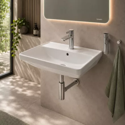 Duravit D-Neo 60x44 cm mosdó szett lefolyógarnitúrával és króm csapteleppel