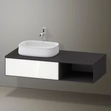   Duravit Zencha balos alsószekrény 130, fiókrendező nélkül, fehér üveg/matt grafit ZE4818064800000