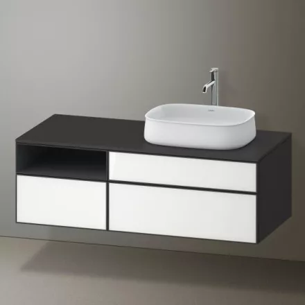 Duravit Zencha jobbos alsószekrény 130, fiókrendező nélkül, fehér üveg/matt grafit ZE4829064800000