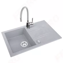   Ferro Mezzo II gránit mosogató, szürke Zumba konyhai csapteleppel, szürke DRGM48/78GA-SET1-PL