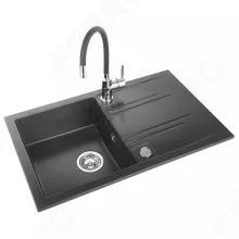   Ferro Mezzo II gránit mosogató, fekete Zumba konyhai csapteleppel, grafit shine DRGM48/78HA-SET1-PL