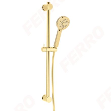 Ferro Rillo zuhanyszett 3 funkciós kézizuhannyal és csavarodásmentes 150 cm zuhanycsővel, arany N365G