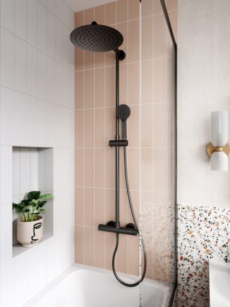 Ferro Trevi zuhanyrendszer termosztátos csapteleppel, fekete NP75-TRV7U-BL