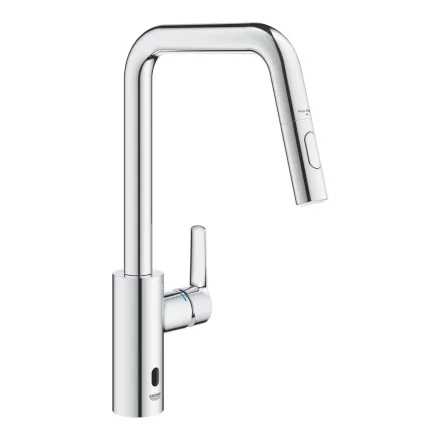 Grohe QuickFix Start elemes elektronikus konyhai mosogató keverőcsap kihúzható zuhanyfejjel króm