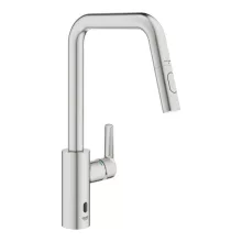 Grohe QuickFix Start elektronikus konyhai mosogató keverőcsap kihúzható zuhanyfejjel rozsdamentes acél