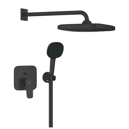 Grohe Cubeo falba süllyesztett két funkciós zuhanyrendszer Tempesta 250 fejzuhannyal és zuhanyszettel, matt fekete 1053362430