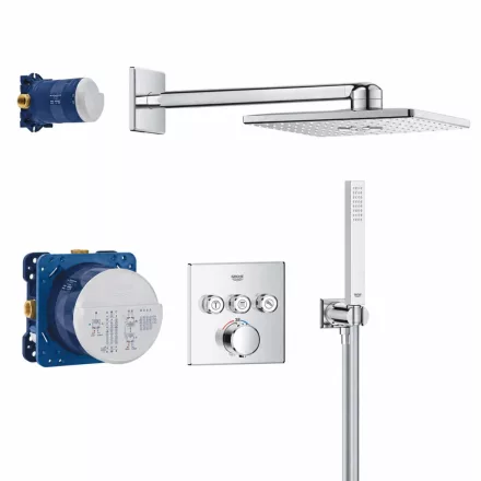GROHE QuickFix Precision SmartControl falsík alatti szögletes termosztátos zuhanyrendszer, króm 1072460000