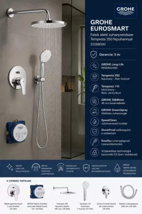 Grohe EuroSmart falsík alatti zuhanyrendszer Tempesta 250 fejzuhannyal, króm 25288000