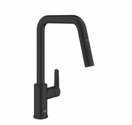 Grohe QuickFix Start konyhai csaptelep elforgatható kifolyóval és kihúzható zuhanyfejjel, matt fekete 306312430
