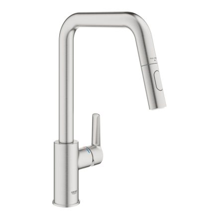 Grohe QuickFix Start konyhai csaptelep elforgatható kifolyóval és kihúzható zuhanyfejjel, rozsdamentes acél hatású 30631DC0