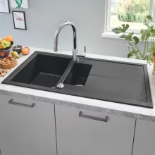   Grohe K400 Felülről beépíthető kompozit mosogatótálca csepegtetővel 1000x500 mm, gránit fekete 31642AP0