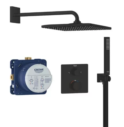 Grohe QuickFix Precision Thermostat rejtett zuhanyrendszer Vitalio Rain Mono 310 Cube fejzuhannyal matt fekete