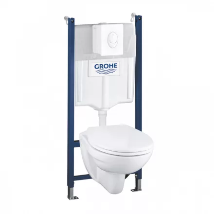 Grohe Solido Compact 4 az 1-ben WC szett tartállyal, fali WC-vel és fehér nyomólappal