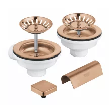   Grohe honyhai leeresztő szett automata kiemelővel 2 medencés mosogatótálcához, szálcsiszolt rose arany 40999DL0