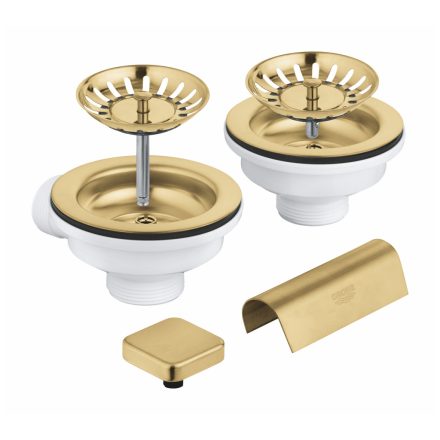 Grohe konyhai leeresztő szett automata kiemelővel 2 medencés mosogatótálcához, szálcsiszolt világos arany 40999GN0