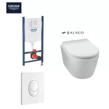Grohe Rapid SL WC-tartály szett fehér nyomólappal és Balneo Luxa Rimless fali WC SoftClose ülőkével
