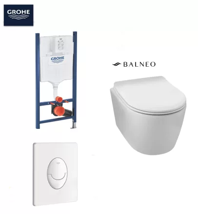 Grohe Rapid SL WC-tartály szett fehér nyomólappal és Balneo Luxa Rimless fali WC SoftClose ülőkével