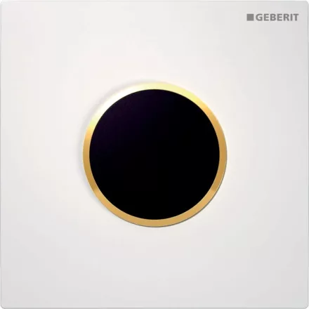 Geberit vizeldevezérlés elektronikus működtetéssel, hálózati üzem, 10 típusú takarólap, fehér/aranyozott 116.025.KK.1